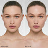 Before and after comparison of a woman's face showing skin texture and appearance changes.