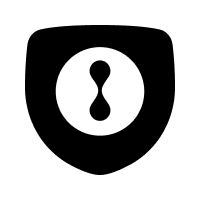 Black shield icon with white circle containing a black padlock symbol.